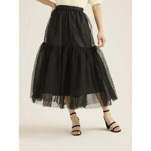 Scoop Womens Tulle Dot Midi Skirt Black Soot Size  S (4-6)